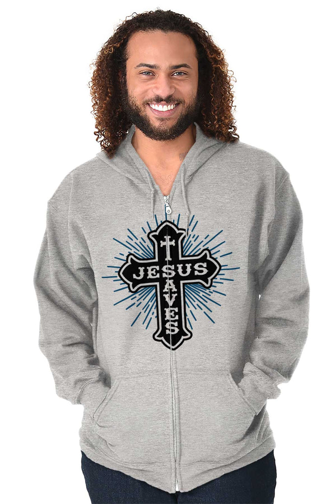 Jesus Christ Saves Full Zip Hooded Sweatshirt | – Christian Strong