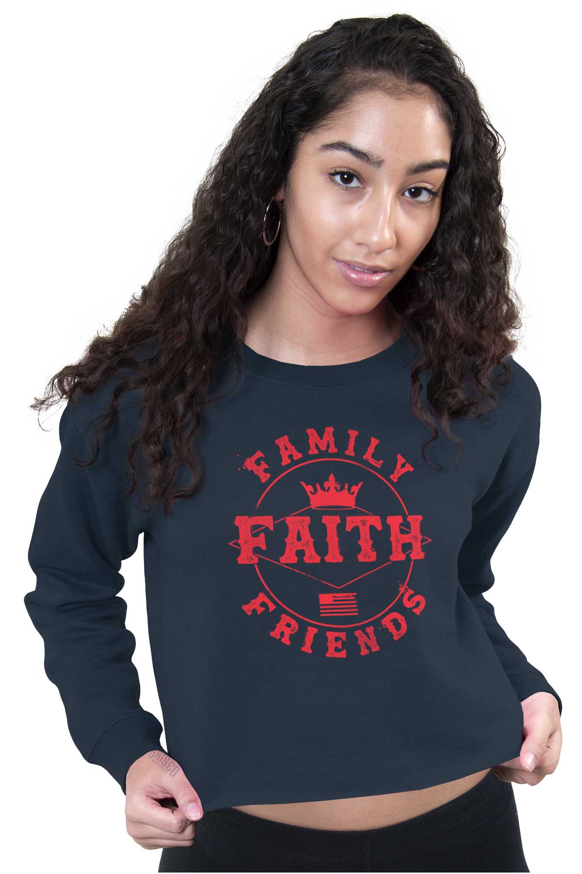 Faith Family Friends Crop Top Sweatshirt Christian Strong