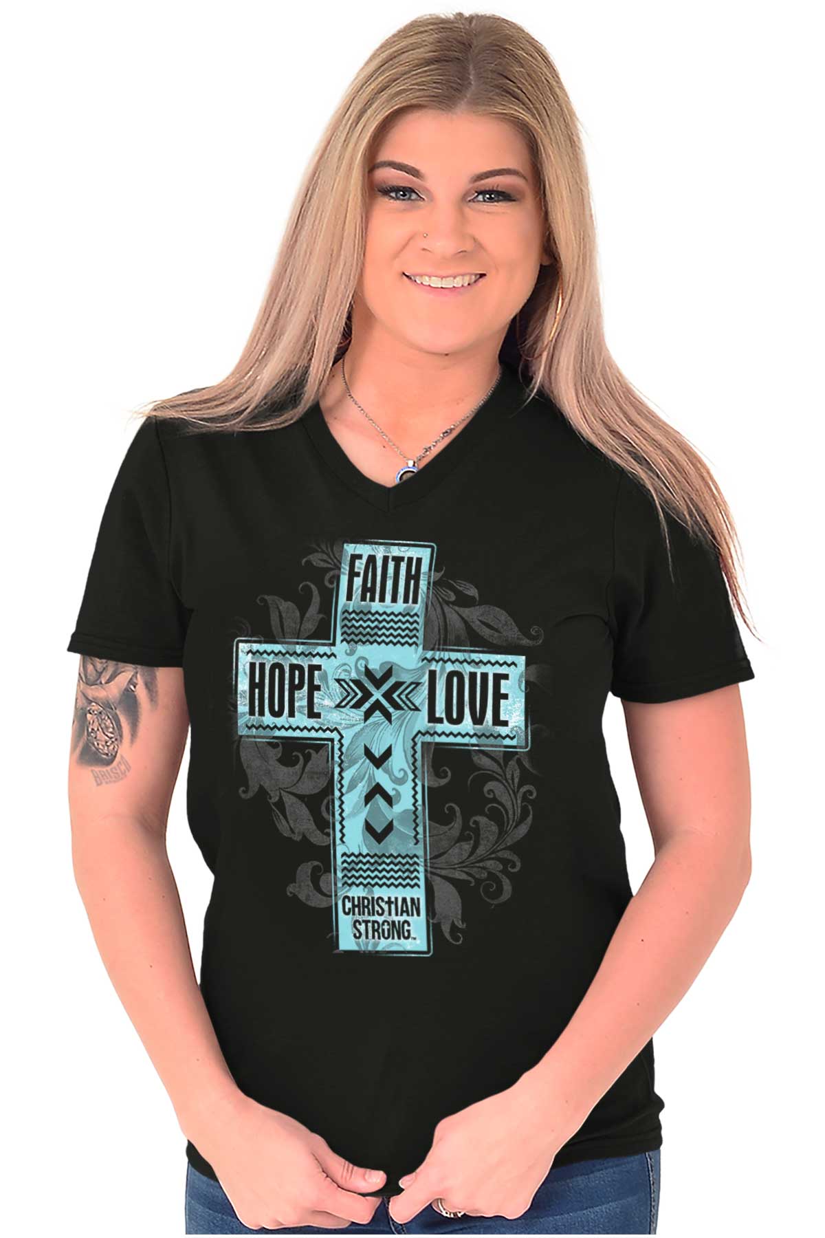 Faith Hope Love V-Neck Tee | – Christian Strong