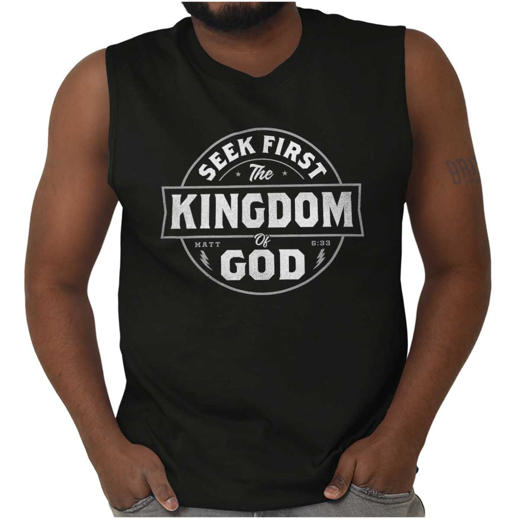 Seek First the Kingdom Sleeveless T Shirt-Direct To Garment Print-Christian Strong