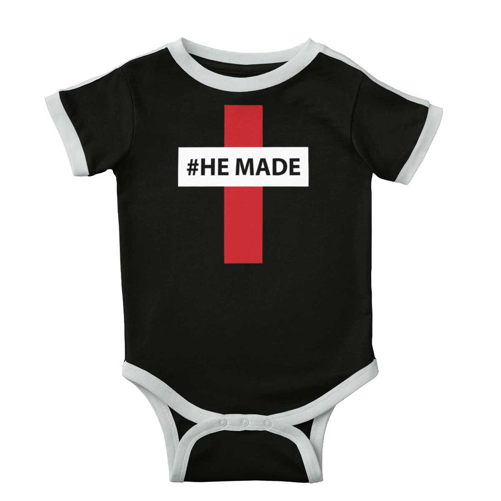 Hashtag Religious Ringer Romper Bodysuit-Direct To Garment Print-Christian Strong