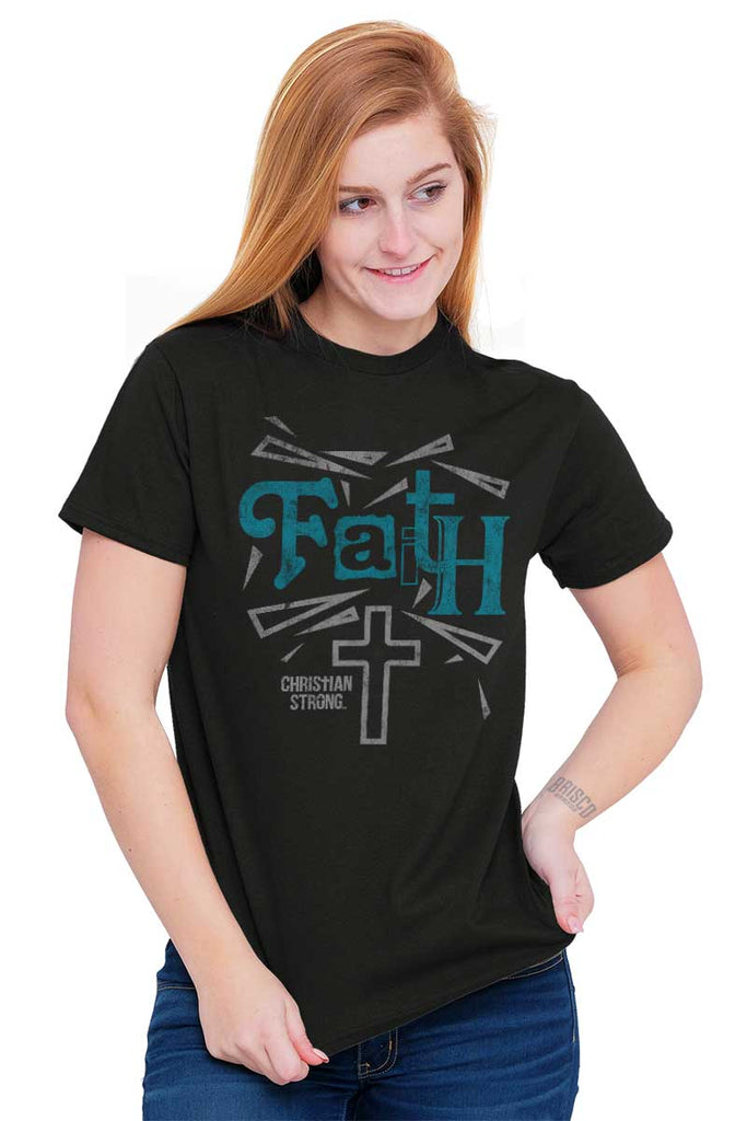 Faith And Cross Heavy Cotton Tee Christian Strong