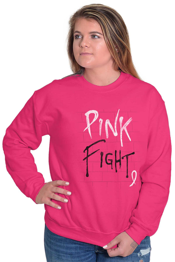 Christian Strong Women's Pink White Ribbon Crewneck Sweatshirt Fight Cancer Faith, Black / 4X Large