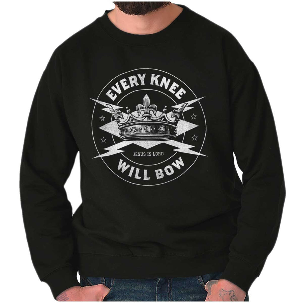 Every Knee Will Bow Crewneck Sweatshirt-Direct To Garment Print-Christian Strong