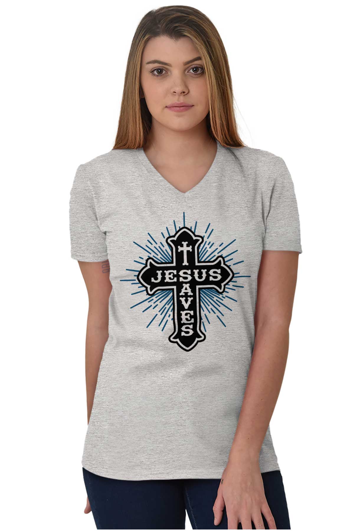 Jesus T-Posed For Our Sins V-Neck Tee Shirts