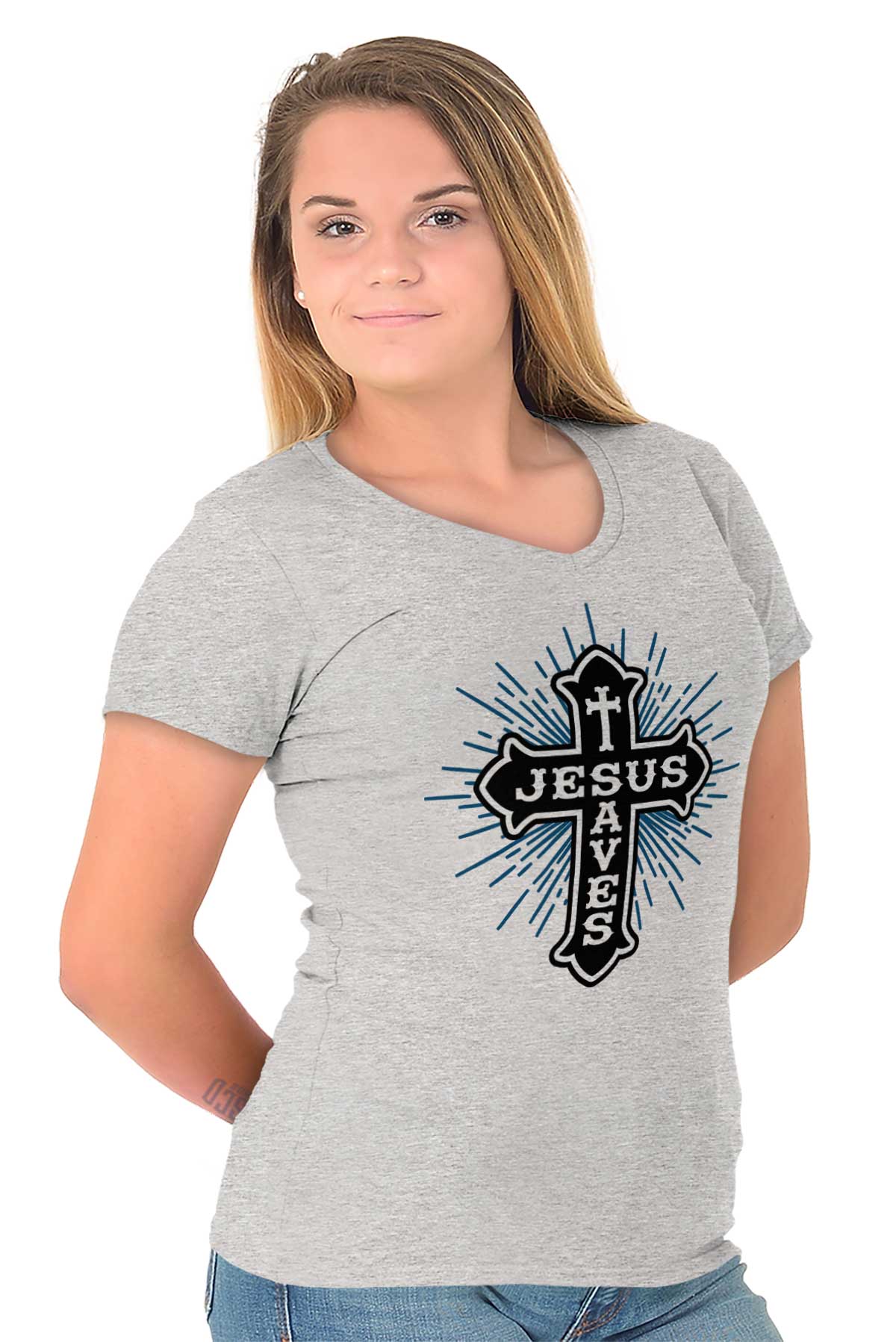 Jesus T-Posed For Our Sins V-Neck Tee Shirts