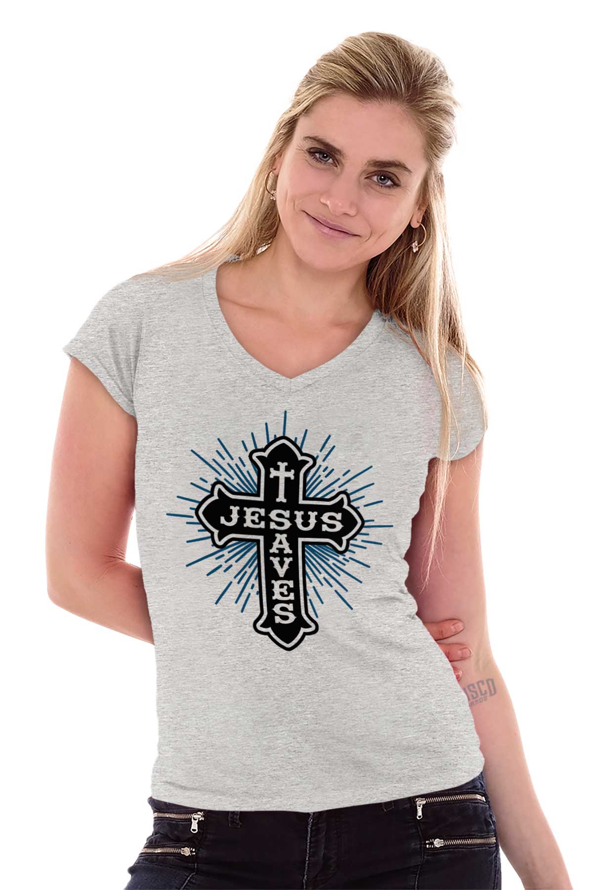 Jesus T-Posed For Our Sins V-Neck Tee Shirts