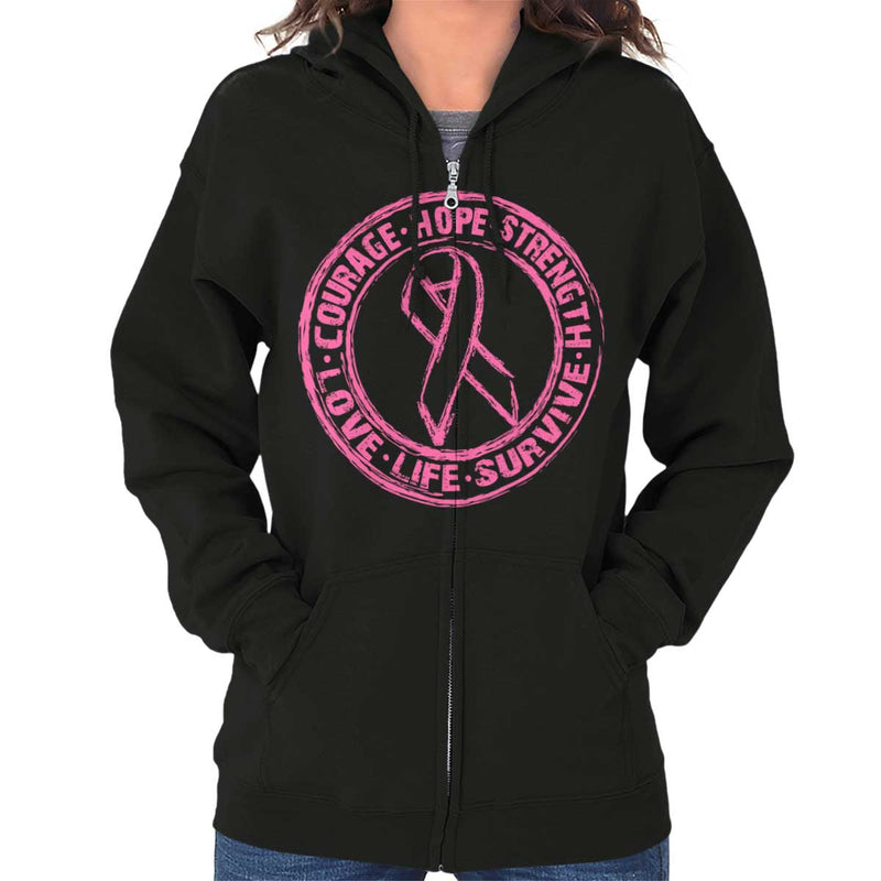 Breast Cancer Awareness Survive Live Christian Zip Hoodie