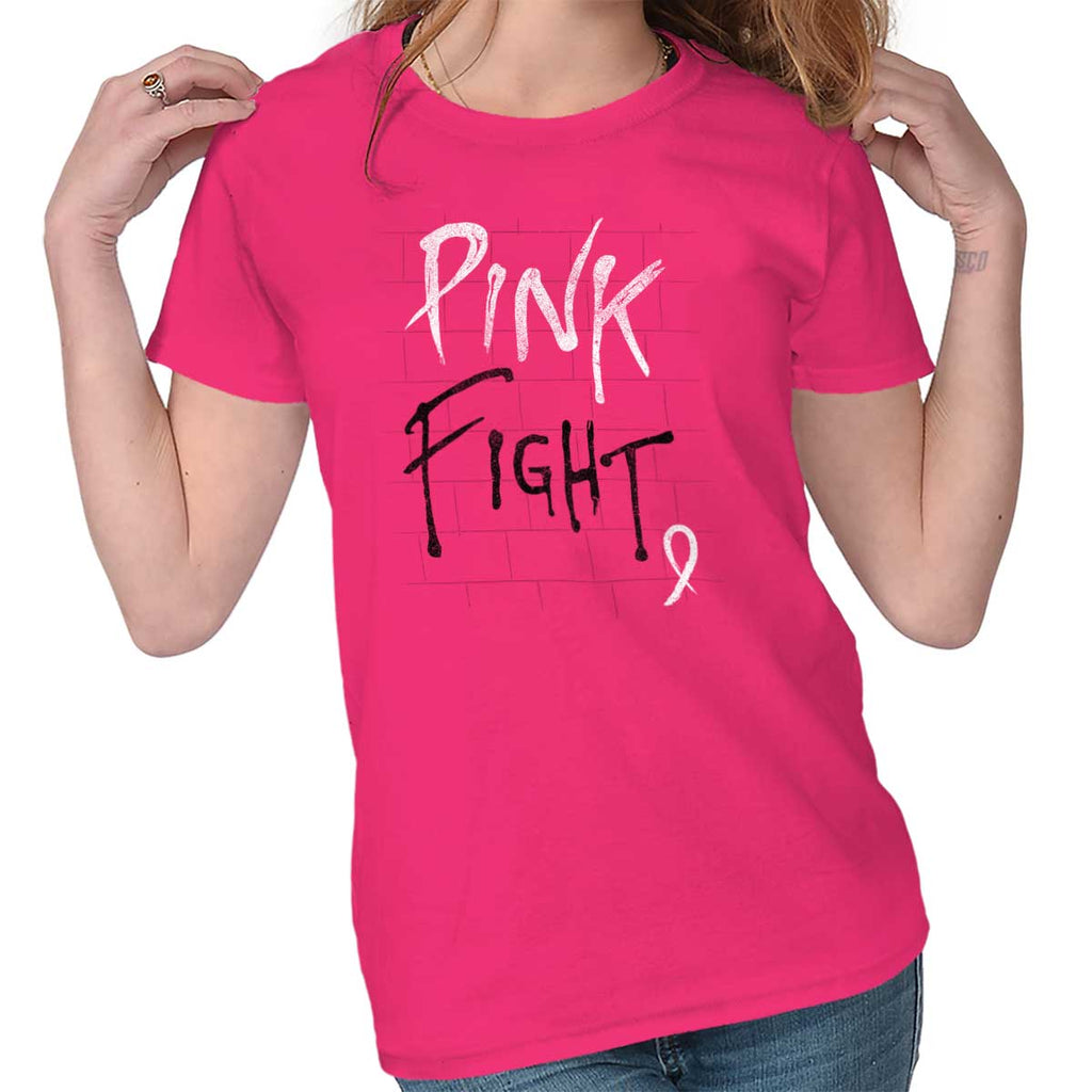 Christian Strong Women's Pink White Ribbon Ladies T-Shirt Fight Cancer Faith, Black / Medium