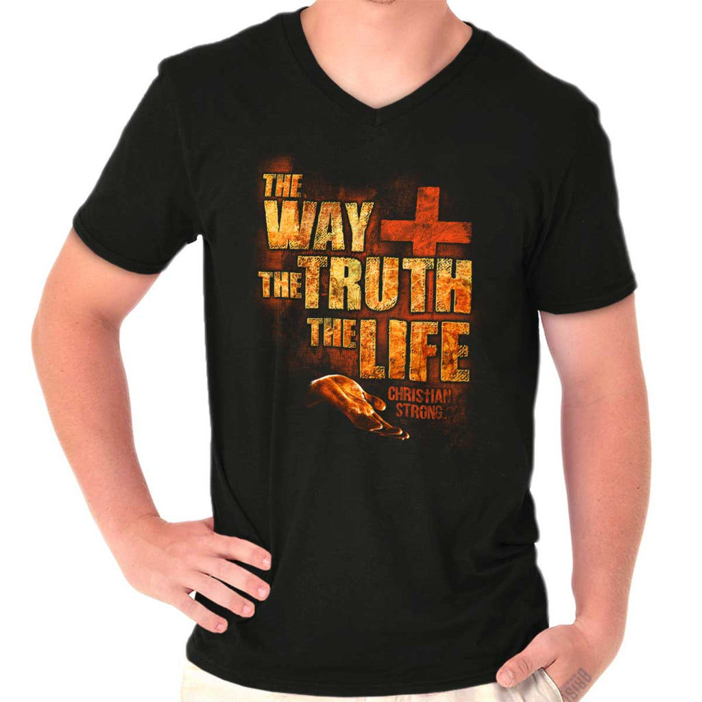 Jesus The Way Truth Life Shirt - Christian Graphic V-Neck Tshirt For Women