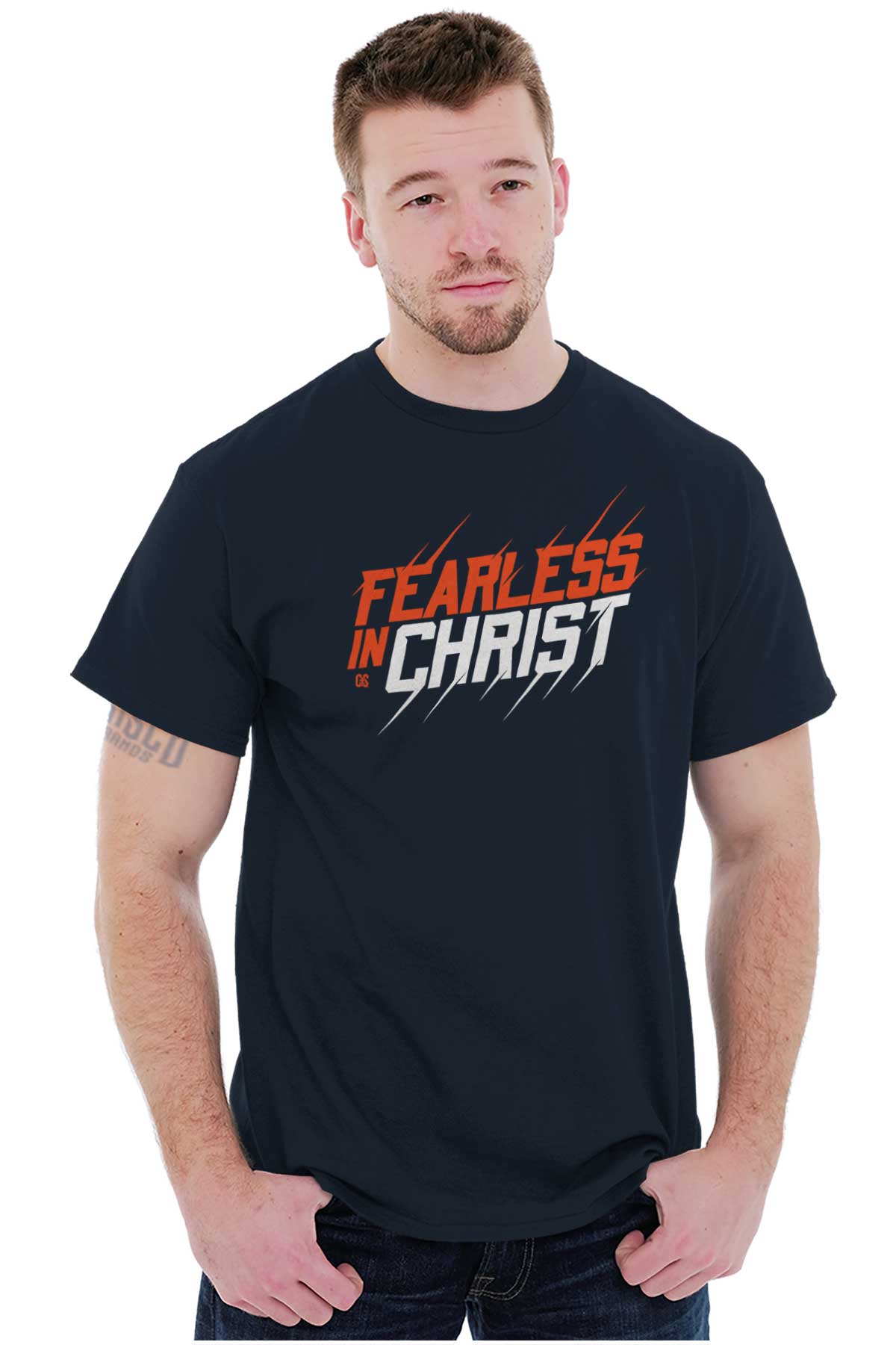 Christian Strong Fearless in Christ T Shirt, Navy / 3X Large